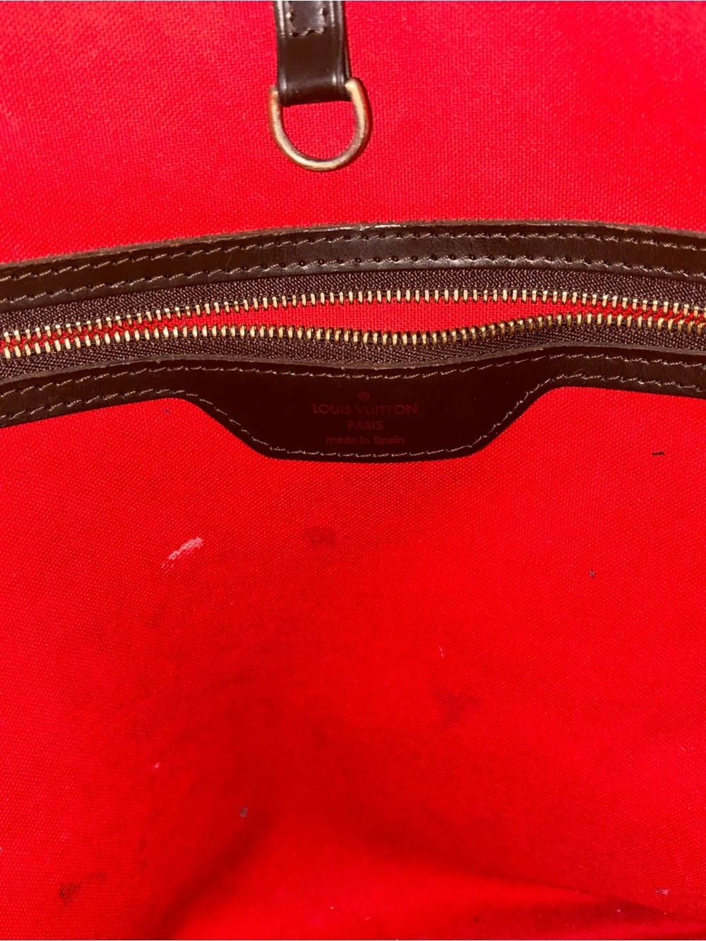 Louis Vuitton Damier Ebene Tote with Red Interior Trim